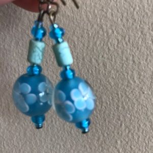 Summer flower glass bead vintage art glass earrings